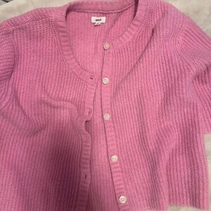 aerie Pink Knit Button-Front Cardigan